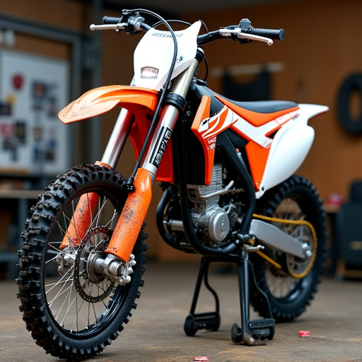 Moto enduro en el taller